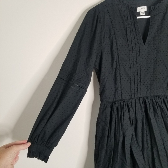J. Crew Black Pintuck Midi Dress Clipdot Long Sleeve Ruffles Size XXS Pockets - Picture 8 of 16